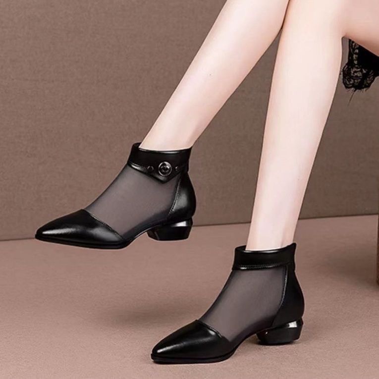 [Hàng Chính Hãng] Giày Bốt Lưới Mũi Nhọn Gót Dày Phong Cách Phương Tây Thời Trang Xuân Hè Mới Cho Nữ