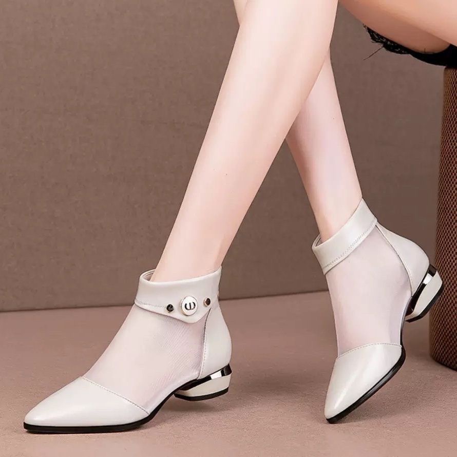 [Hàng Chính Hãng] Giày Bốt Lưới Mũi Nhọn Gót Dày Phong Cách Phương Tây Thời Trang Xuân Hè Mới Cho Nữ