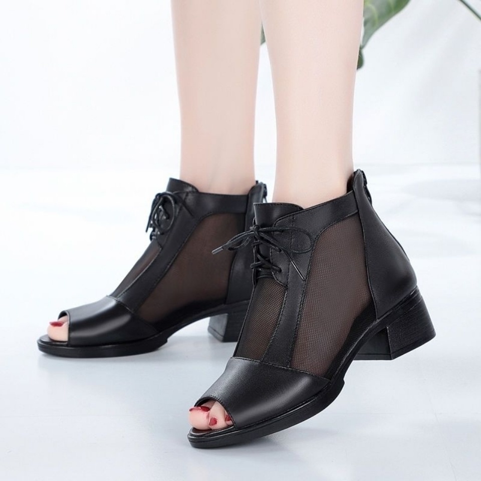 Giày Bốt Lưới Cao Gót Hở Mũi Thời Trang Xuân Hè 2022 Phong Cách Mới Dành Cho Bạn Nữ