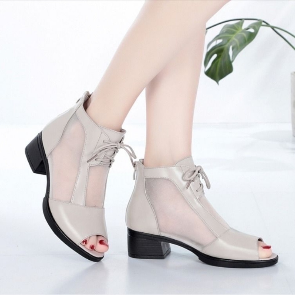 Giày Bốt Lưới Cao Gót Hở Mũi Thời Trang Xuân Hè 2022 Phong Cách Mới Dành Cho Bạn Nữ