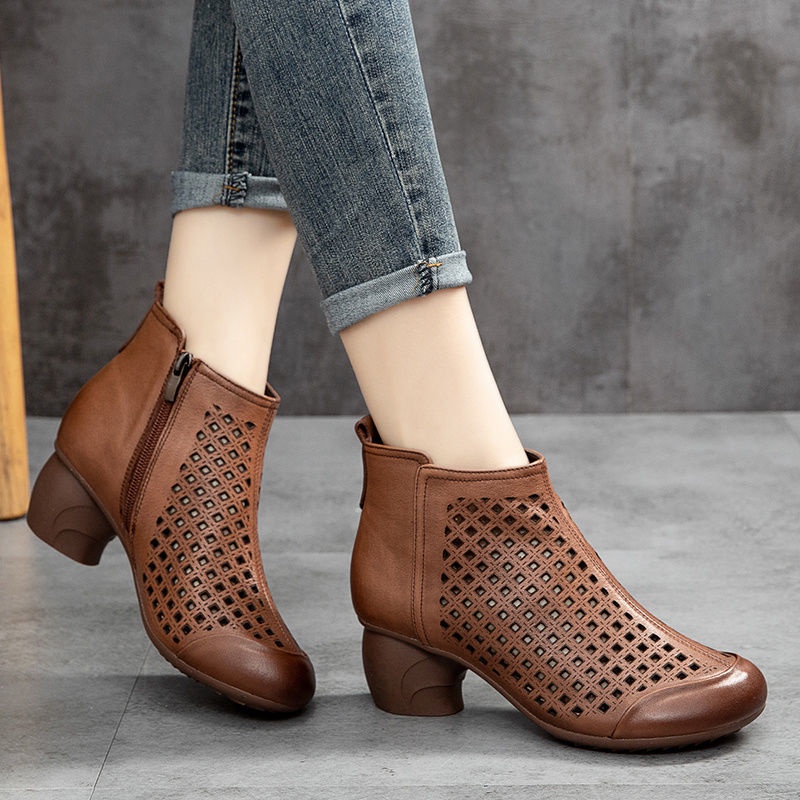 Giày Bốt Đế Dày Đục Lỗ Thoáng Khí Có Khóa Kéo Thời Trang Xuân Thu 2023 Cho Nữ