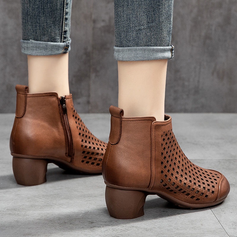 Giày Bốt Đế Dày Đục Lỗ Thoáng Khí Có Khóa Kéo Thời Trang Xuân Thu 2023 Cho Nữ