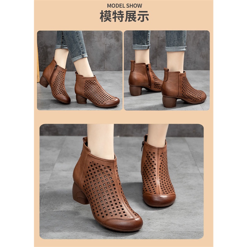 Giày Bốt Đế Dày Đục Lỗ Thoáng Khí Có Khóa Kéo Thời Trang Xuân Thu 2023 Cho Nữ