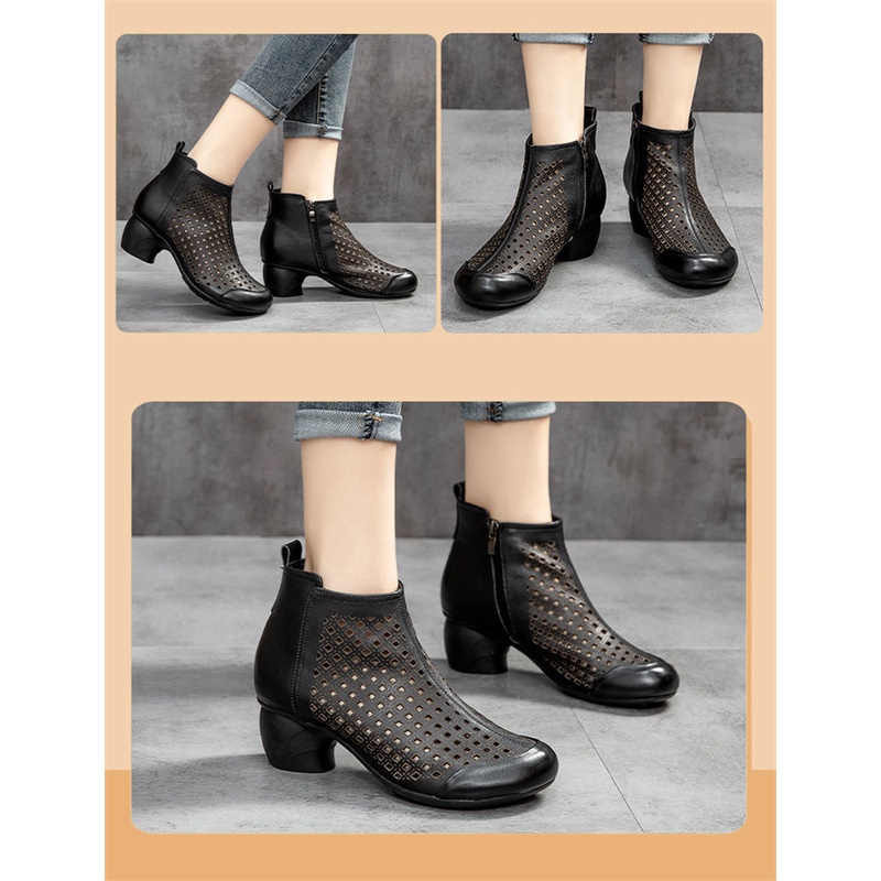 Giày Bốt Đế Dày Đục Lỗ Thoáng Khí Có Khóa Kéo Thời Trang Xuân Thu 2023 Cho Nữ