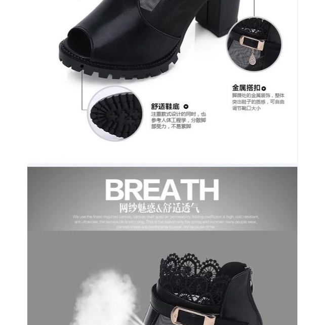 Giày Sandal Cao Gót Hở Mũi Phối Lưới Thời Trang Xuân Hè 2023 Cho Nữ