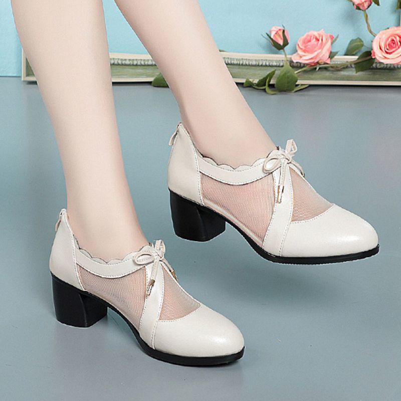 Giày Sandal Da Thật Đế Mềm Dày Phối Lưới Thoáng Khí Thời Trang Mùa Hè Cho Nữ