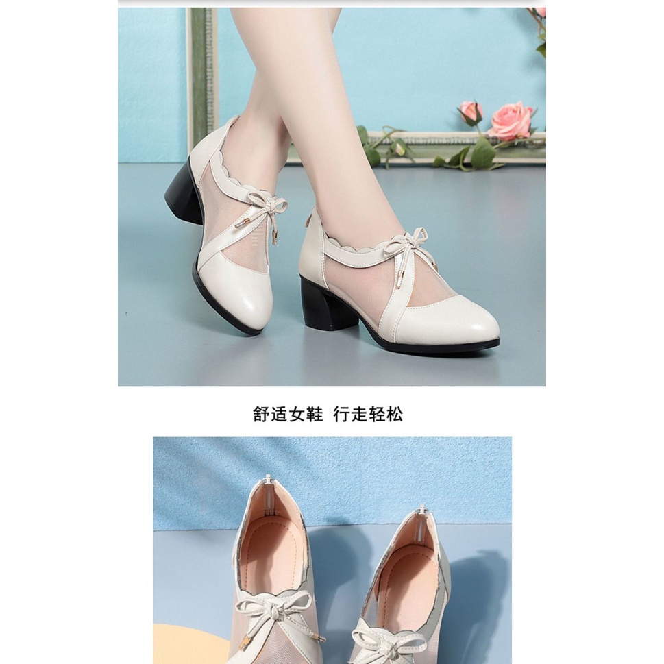 Giày Sandal Da Thật Đế Mềm Dày Phối Lưới Thoáng Khí Thời Trang Mùa Hè Cho Nữ