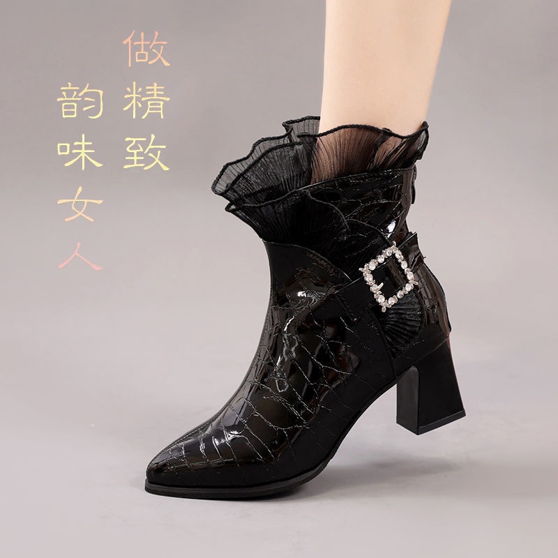 Giày Bốt Da Bóng Phong Cách Anh Quốc Thời Trang Mùa Thu 2022 Cho Nữ