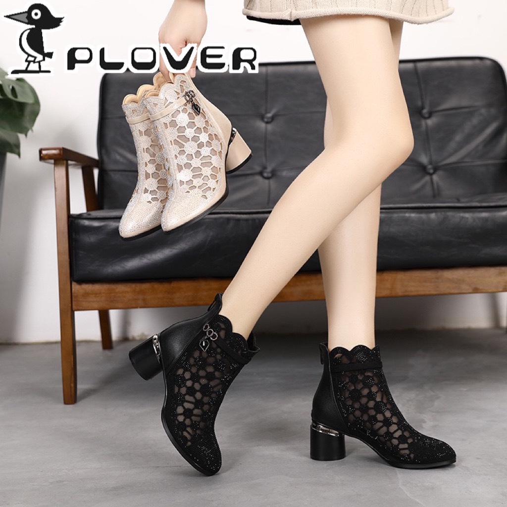 Giày Bốt Da Thật Đế Dày Phối Lưới Thoáng Khí Đính Đá Thời Trang Mùa Xuân 2023