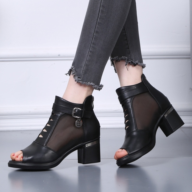 Giày Sandal Gót Thấp Hở Mũi Bằng Da Thật Thời Trang Xuân Hè 2022