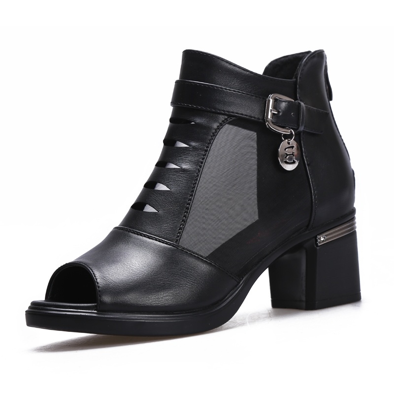 Giày Sandal Gót Thấp Hở Mũi Bằng Da Thật Thời Trang Xuân Hè 2022