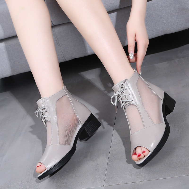 Giày Sandal Gót Thấp Hở Mũi Bằng Da Thật Thời Trang Xuân Hè 2022