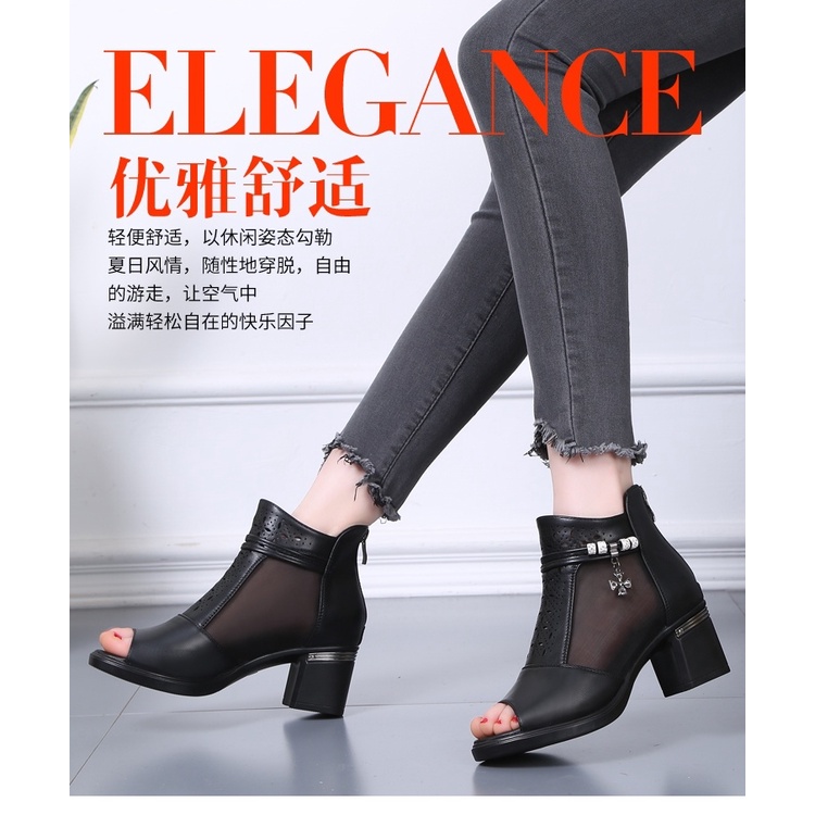 Giày Sandal Gót Thấp Hở Mũi Bằng Da Thật Thời Trang Xuân Hè 2022