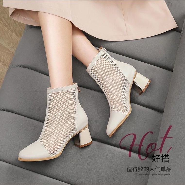 Giày Bốt Cao Gót Phối Lưới Thoáng Khí Phong Cách Mới 2023