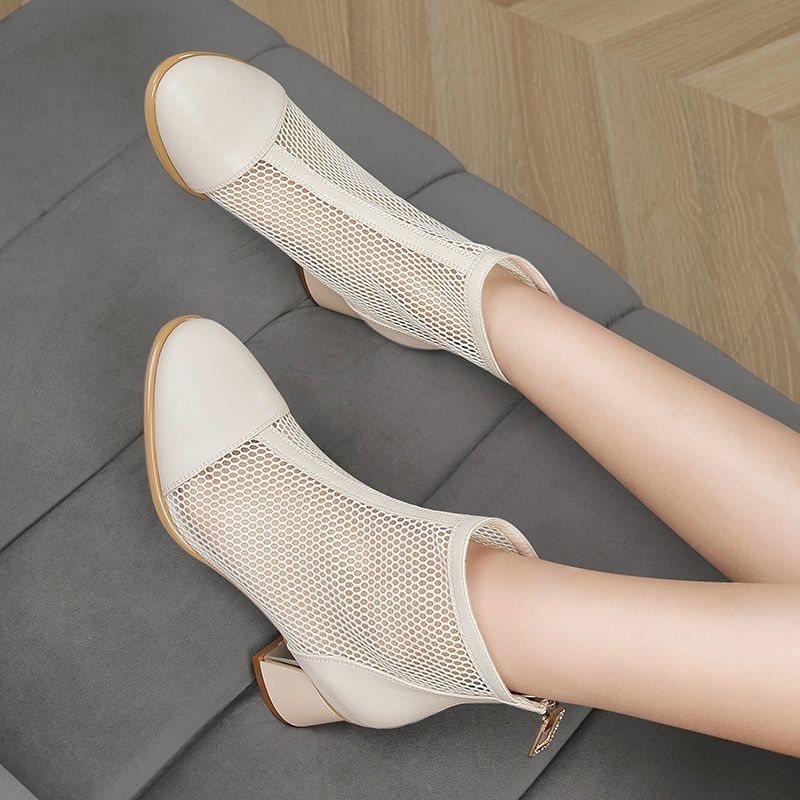 Giày Bốt Cao Gót Phối Lưới Thoáng Khí Phong Cách Mới 2023