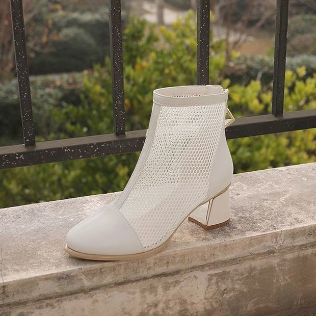 Giày Bốt Cao Gót Phối Lưới Thoáng Khí Phong Cách Mới 2023