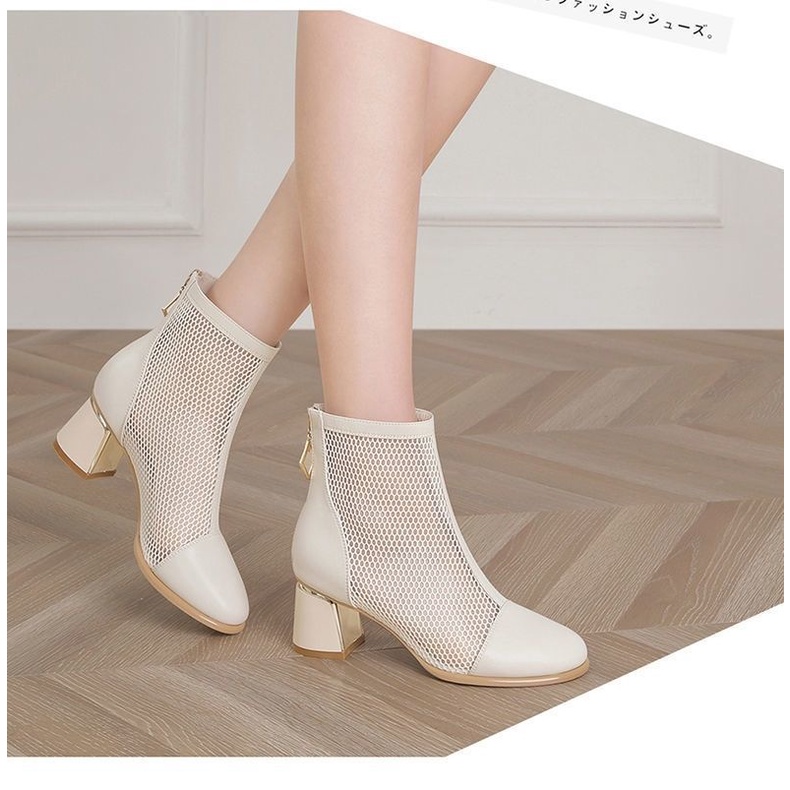 Giày Bốt Cao Gót Phối Lưới Thoáng Khí Phong Cách Mới 2023