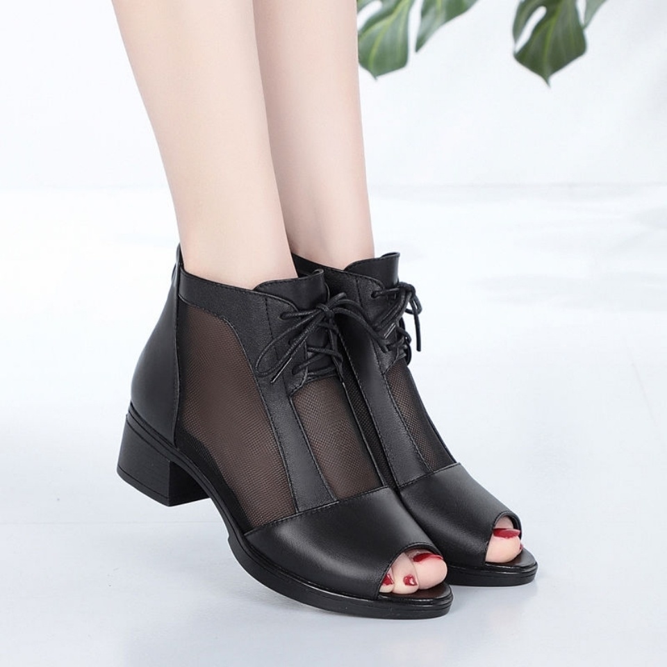 Giày Sandal Cao Gót Hở Mũi Phối Lưới Thời Trang 2022 Cho Nữ