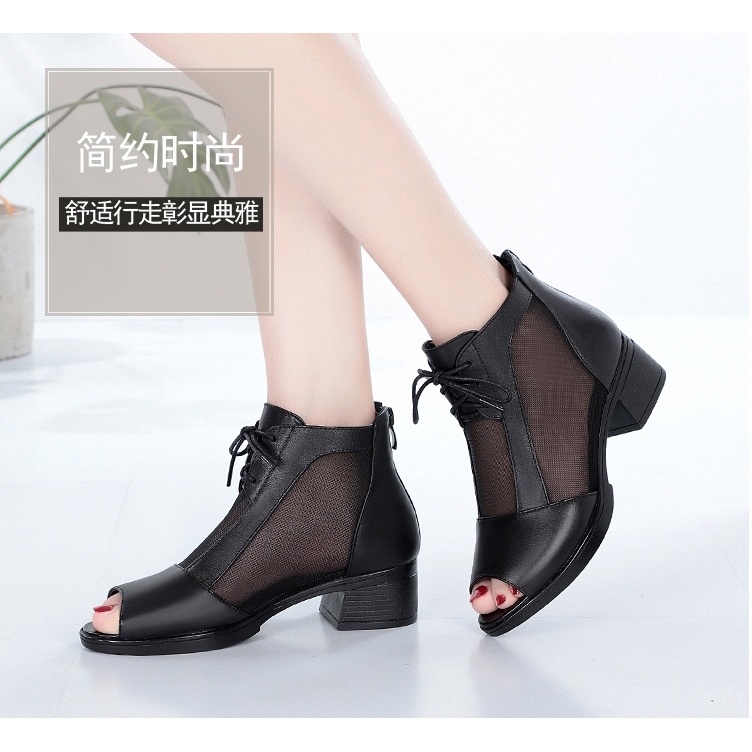 Giày Sandal Cao Gót Hở Mũi Phối Lưới Thời Trang 2022 Cho Nữ