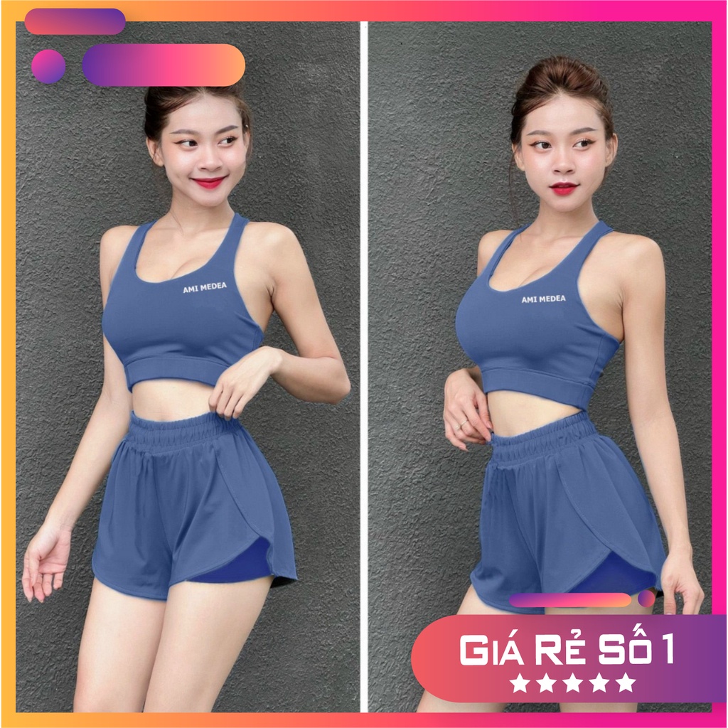 Đồ tập gym yoga erobic  đi bơi  nữ, set áo bra - quần 2 lớp tập - chát vải co giãn mềm mịn, thấm hút tốt & hách dáng