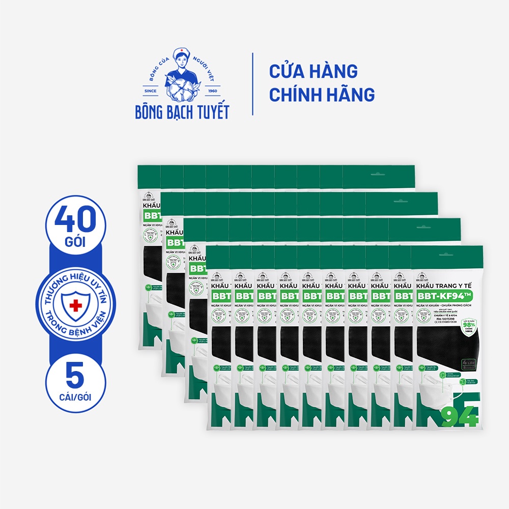 Combo 40 Gói Khẩu trang Bông Bạch Tuyết KF94 Đen (5 cái/gói)