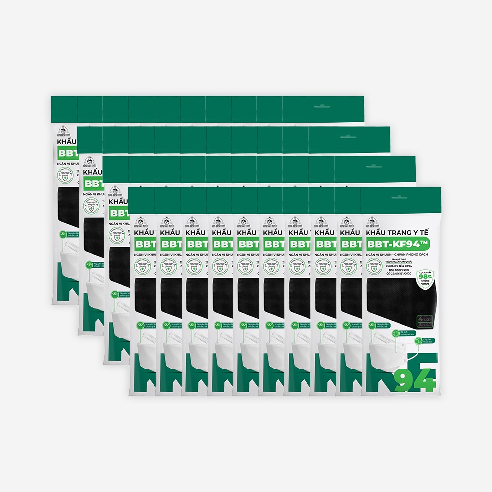 Combo 40 Gói Khẩu trang Bông Bạch Tuyết KF94 Đen (5 cái/gói)