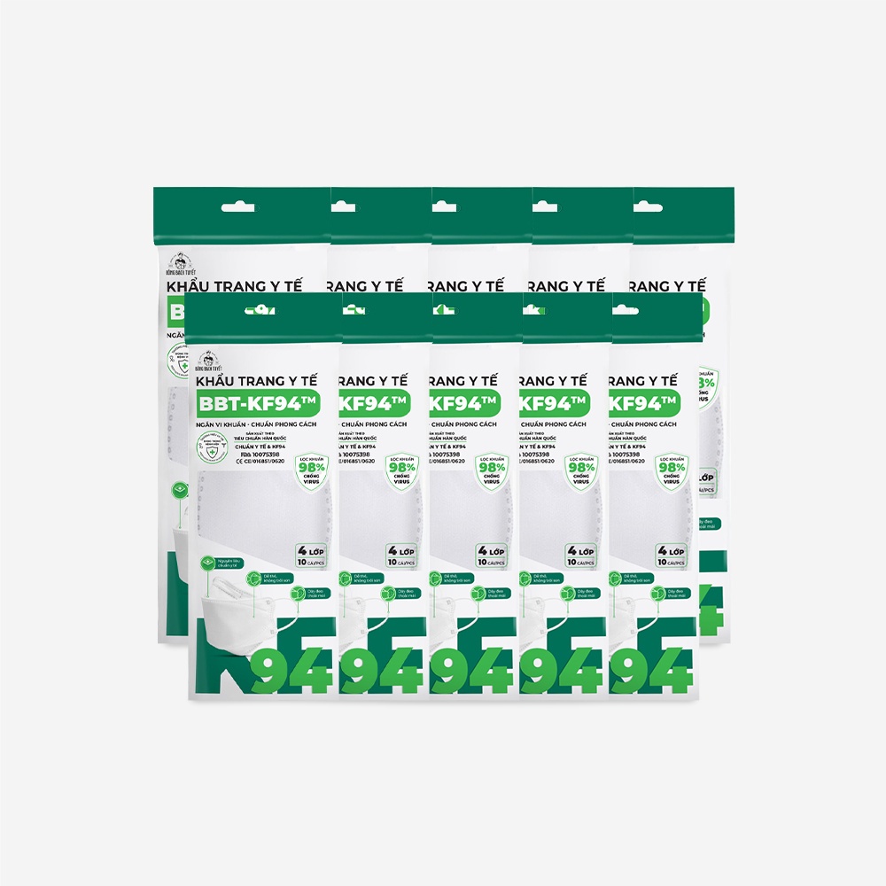 Combo 10 Gói Khẩu trang Bông Bạch Tuyết KF94 4 lớp trắng