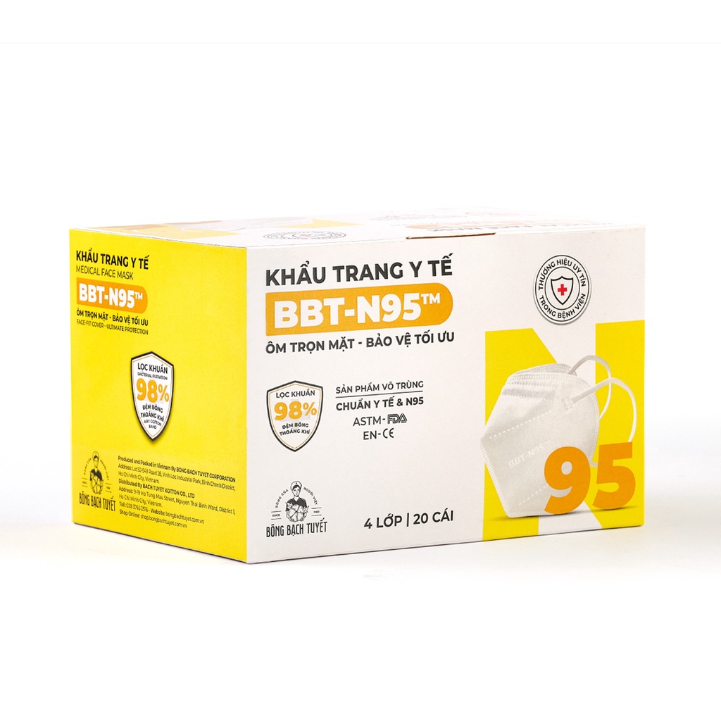 Khẩu Trang Bông Bạch Tuyết N95 - Trắng (20 cái/hộp)