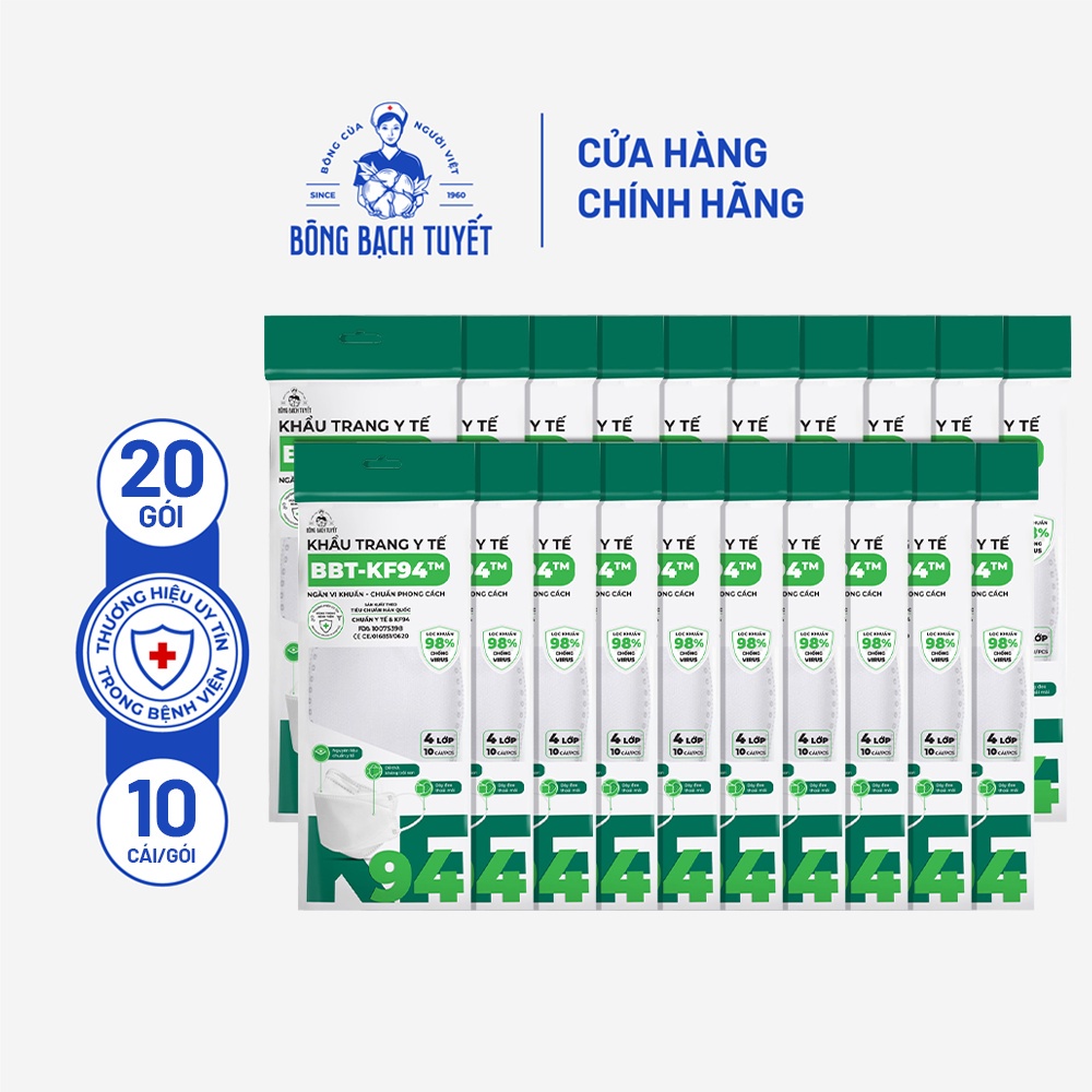 [Bao bì mới] Combo 20 Gói khẩu trang Bông Bạch Tuyết KF94 Trắng (10 cái/gói)