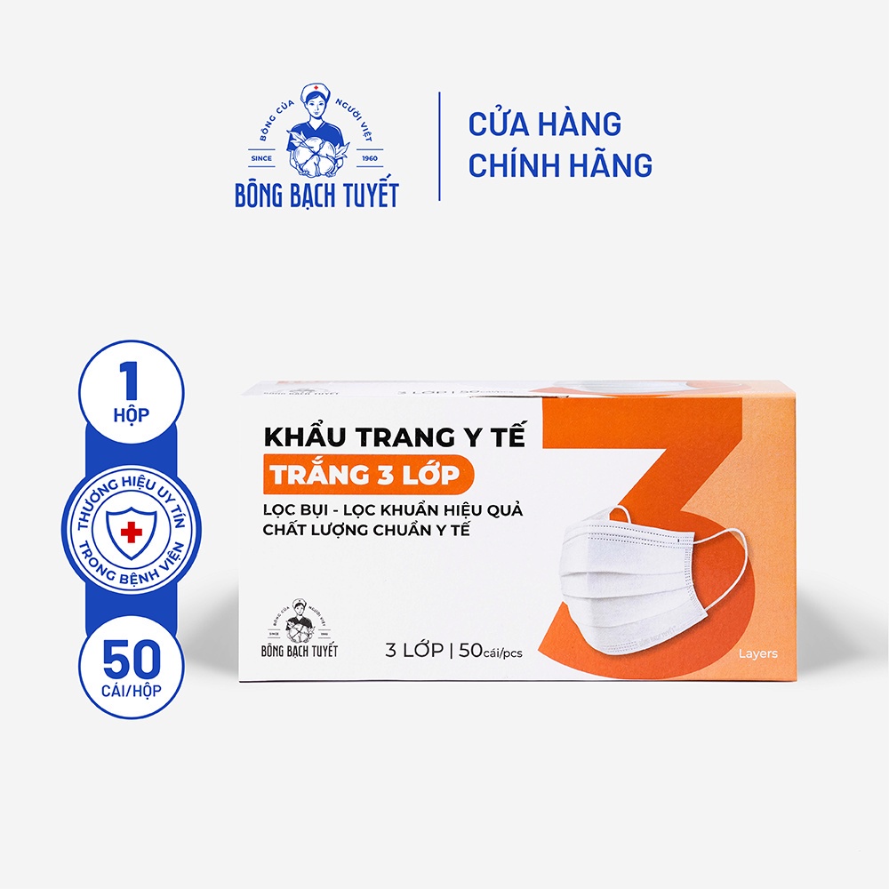 Khẩu trang Bông Bạch Tuyết 3 lớp trắng (50 cái/hộp)