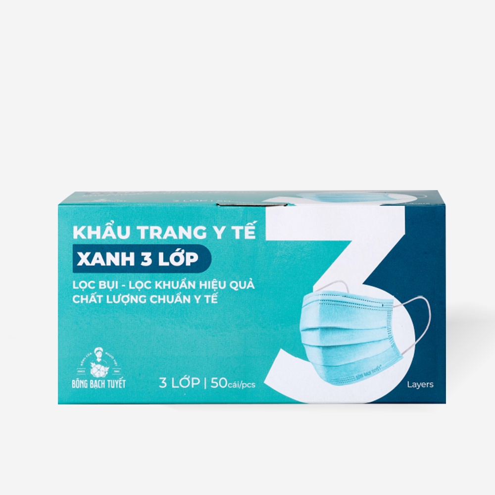 Combo 3 hộp khẩu trang bông bạch tuyết 3 lớp xanh 50 cái hộp - ảnh sản phẩm 5