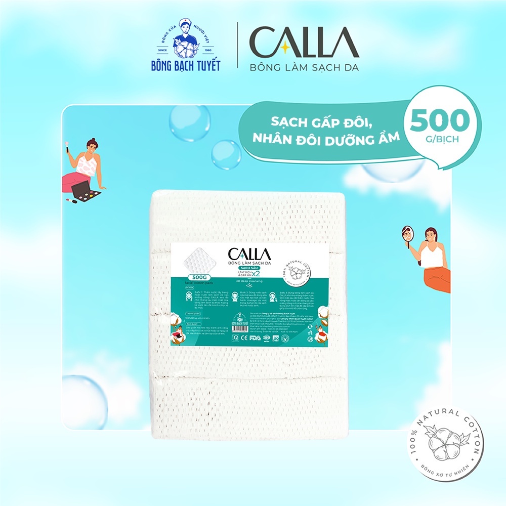 Bông tẩy trang làm sạch da Bông Bạch Tuyết Calla Sạch Sâu 500Gr