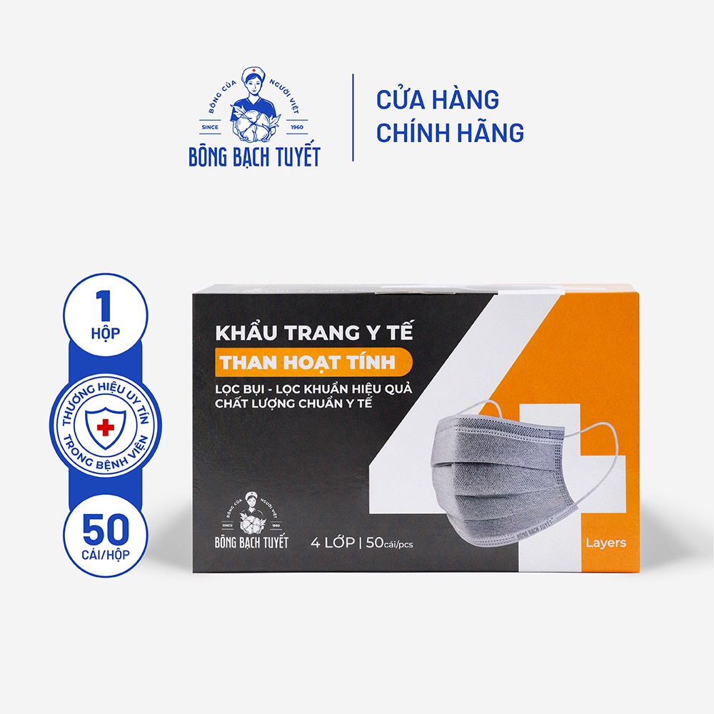 Khẩu trang Bông Bạch Tuyết than hoạt tính (50 cái/hộp)