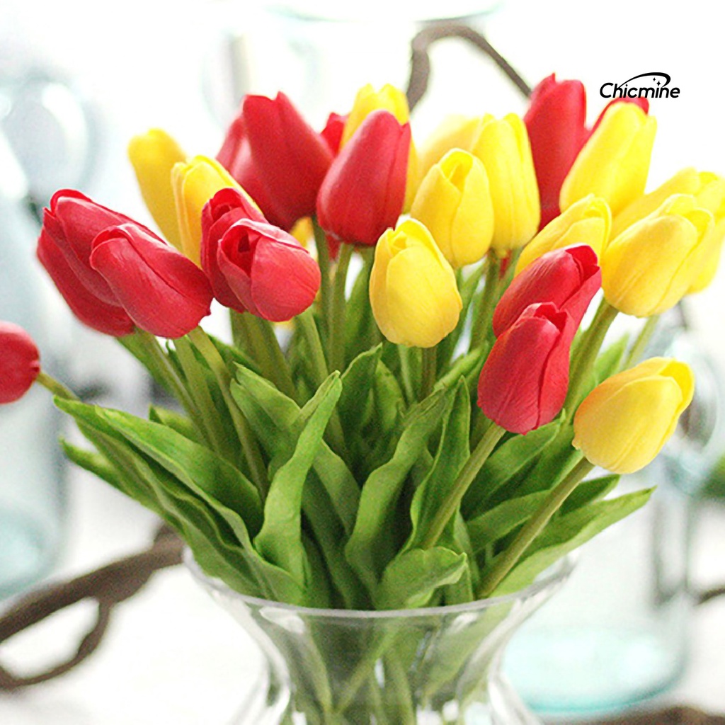 Bộ 10 bông hoa tulip nhân tạo Chicmine trang trí tiệc cưới