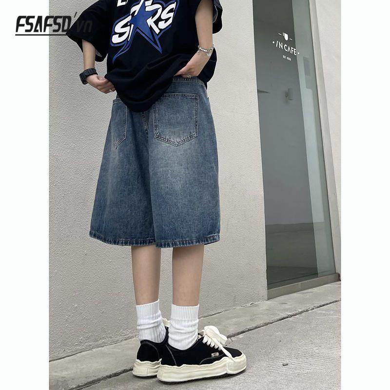Quần Short Denim Ống Rộng Phong Cách Retro Đường Phố Mới Mùa Hè Cho Nữ