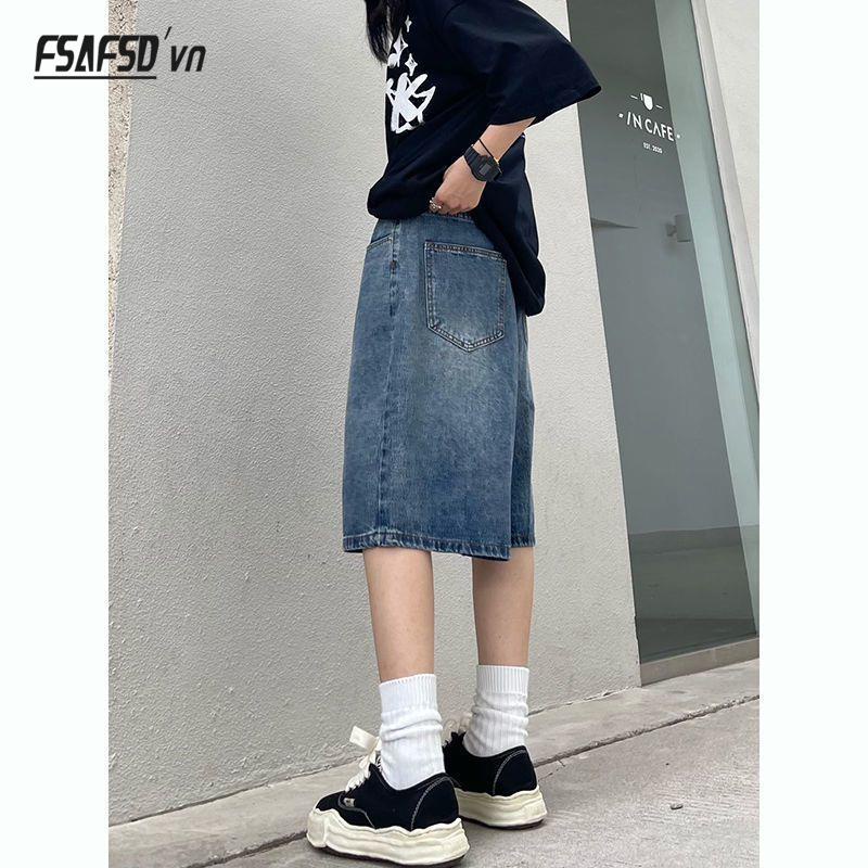 Quần Short Denim Ống Rộng Phong Cách Retro Đường Phố Mới Mùa Hè Cho Nữ
