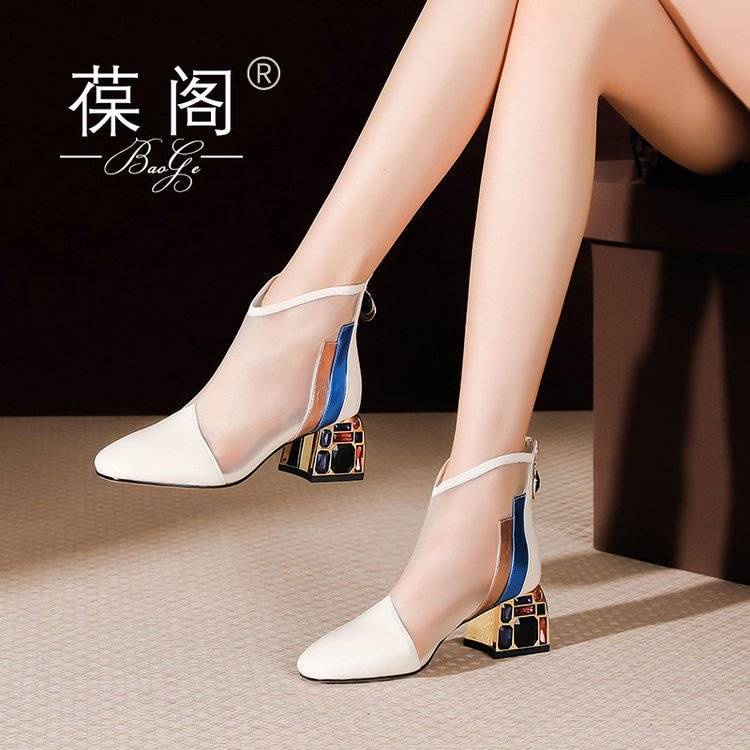 Giày Bốt Cao Gót Phối Lưới Thoáng Khí Đính Đá Thời Trang Mới 2020 Cho Nữ