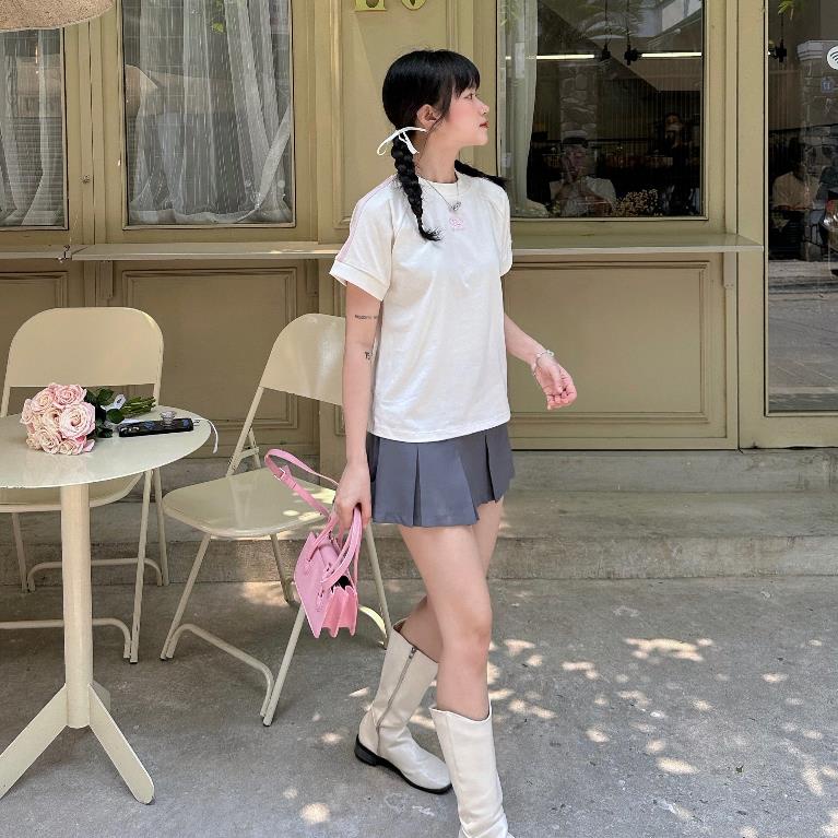 Áo thun baby tee Killsystem form fit Jessi,áo baby tee màu Trắng logo K viền tay chất vải cotton