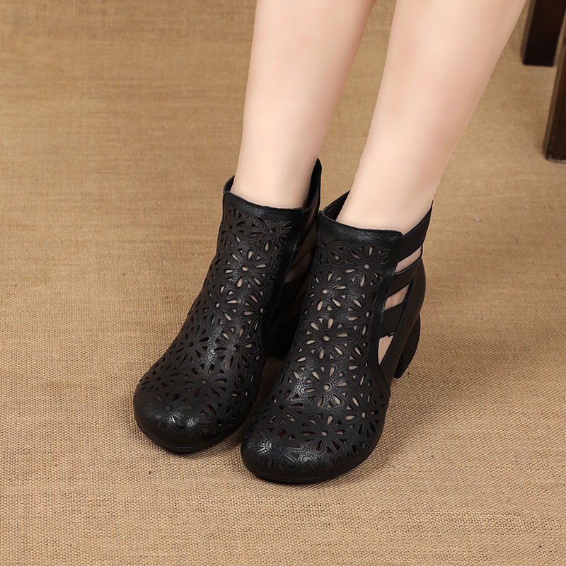 Giày Bốt Da Mềm Đục Lỗ Thoáng Khí Phong Cách Retro Mùa Xuân 2023 Cho Nữ
