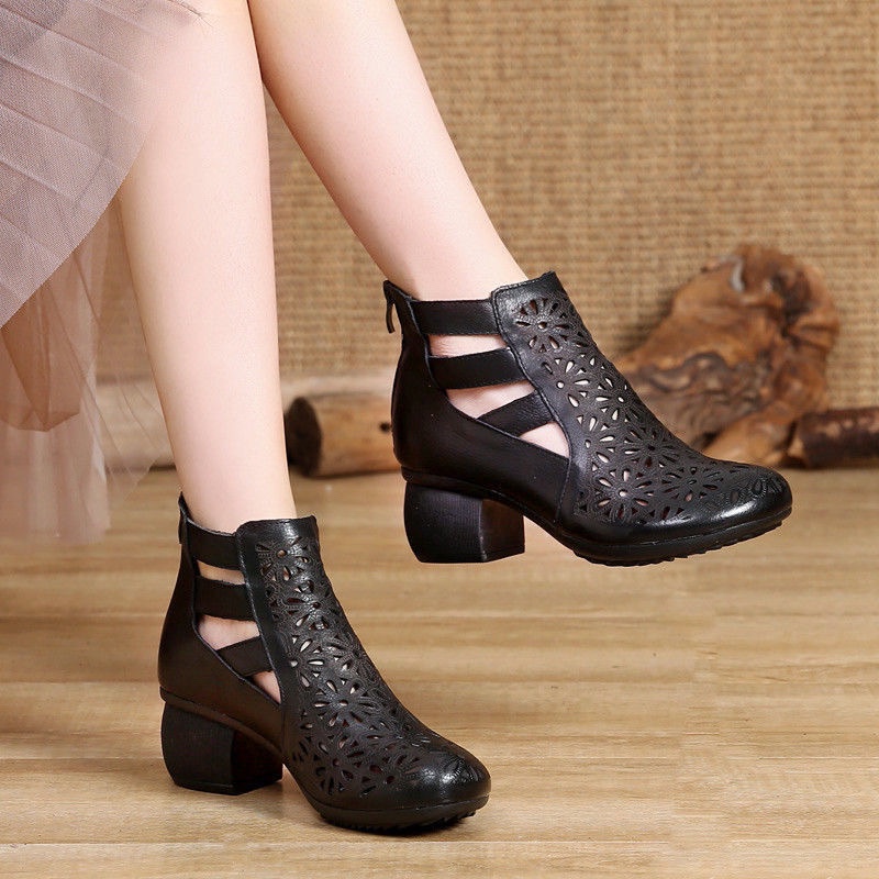 Giày Bốt Da Mềm Đục Lỗ Thoáng Khí Phong Cách Retro Mùa Xuân 2023 Cho Nữ