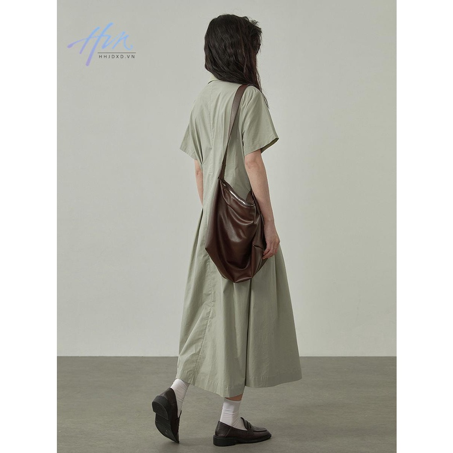 Đầm Dài Dáng Chữ A Cổ Bẻ Cài Nút Nhấn Eo Thời Trang Mùa Hè Hàn Quốc 2023 Cho Nữ