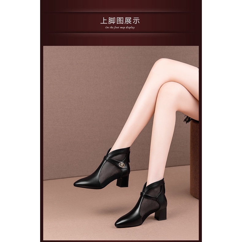 Giày Sandal Cao Gót Mũi Nhọn Bằng Da Thật Mềm Phối Lưới Rỗng Thời Trang Mùa Hè 22 Kiểu Mới Cho Bạn Gái