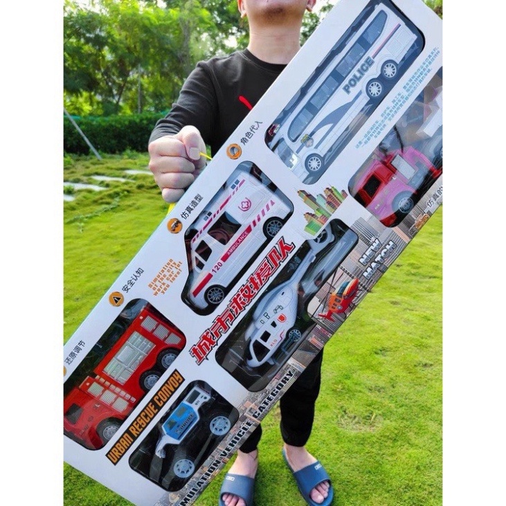 Set 6 xe đồ chơi cho bé, xe ô tô cho bé, xe công trình, cứu hoả, cảnh sát, quân sự SIZE TO