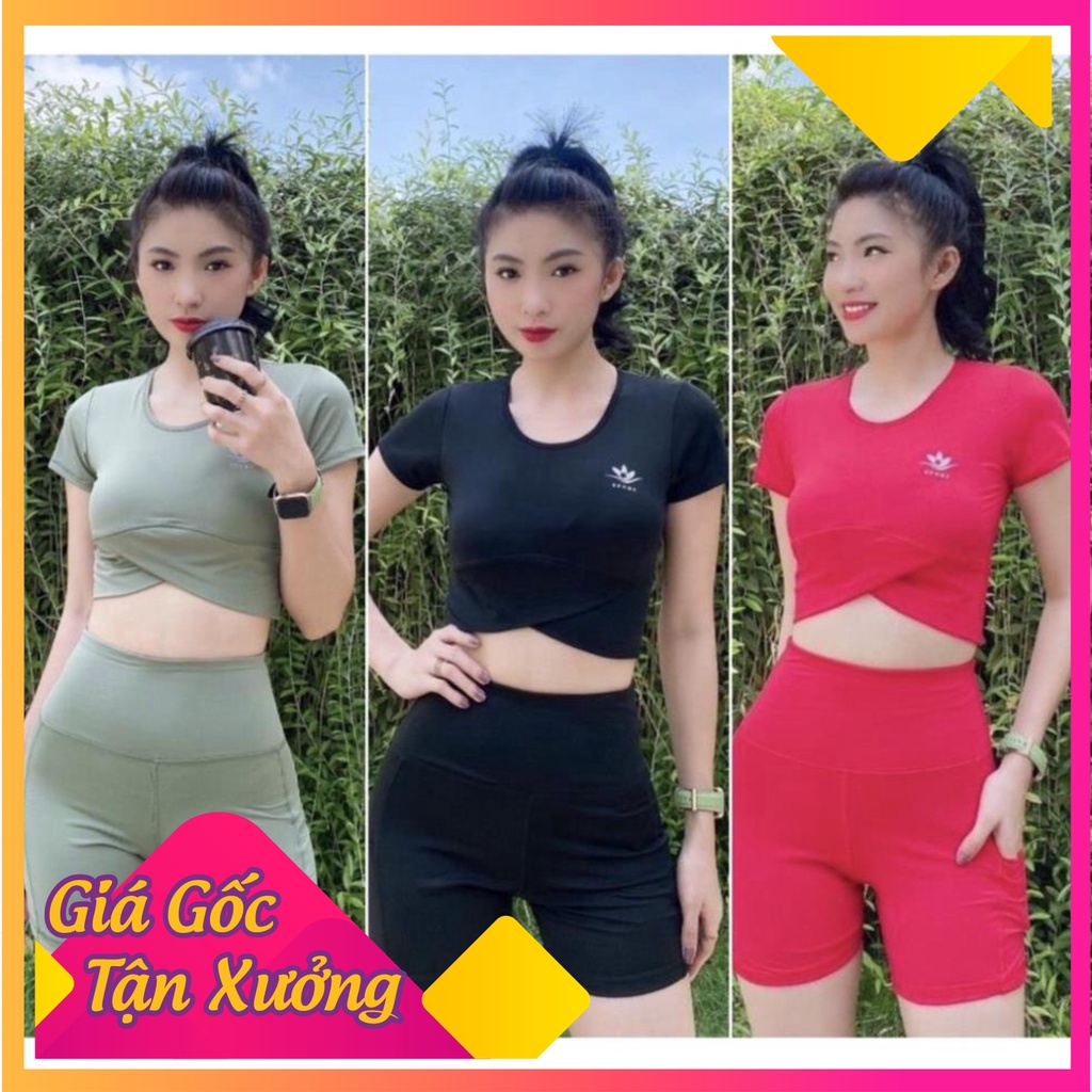 Bộ quần áo tập gym yoga nữ áo croptop quần legging lửng nâng mông đồ tập gym yoga nữ - Chất vải mềm, quần nâng v3 sexy