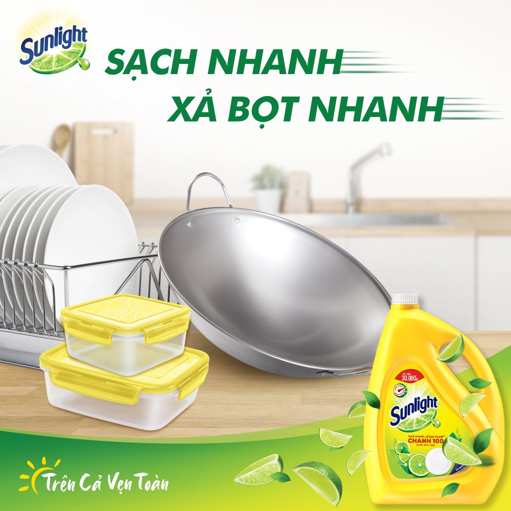 [Hàng Tặng Không Bán] Nước Rửa Chén Bát Sunlight Chanh 100 Sạch Nhanh Xả Bọt Nhanh Rửa Sạch Dầu Mỡ 3.6kg