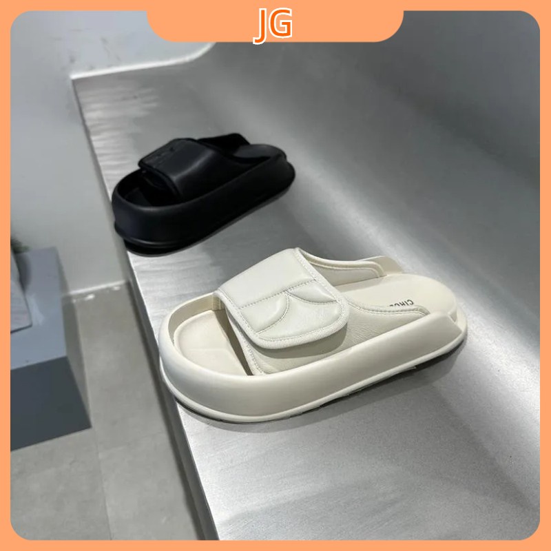 【Hot】 Dép Một Chữ Mùa Hè Mới Thường Ngày Tất Cả Các Trận Đấu Muffin Đáy Velcro Sinh Viên Mang Màu Trơn Giày Xăng Đan Nữ Đơn Giản