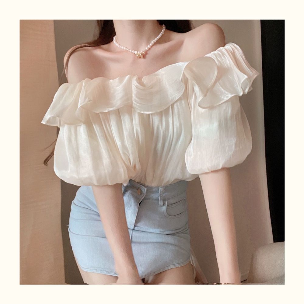 Jiashucheng Áo Sơ Mi Chiffon Trễ Vai Phối Bèo Ngọt Ngào Phong Cách Phương Tây Cho Nữ