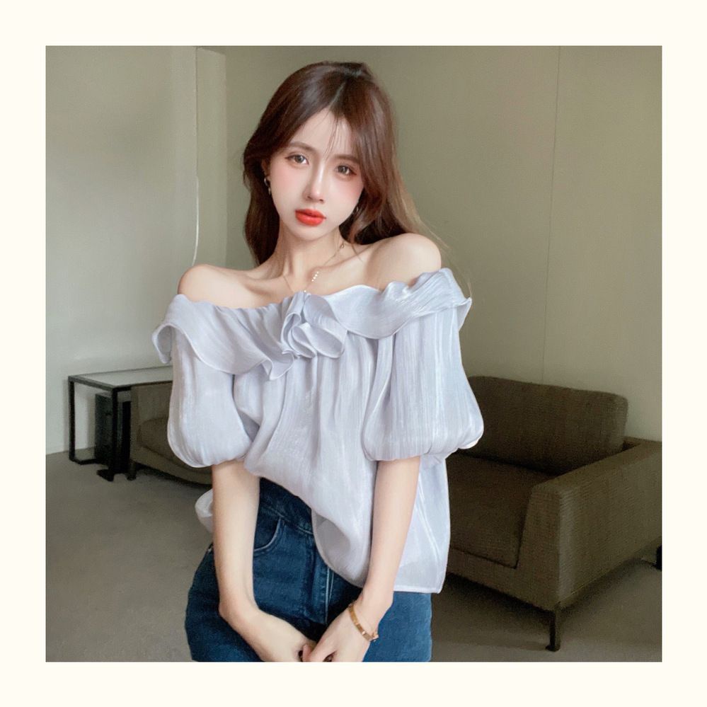 Jiashucheng Áo Sơ Mi Chiffon Trễ Vai Phối Bèo Ngọt Ngào Phong Cách Phương Tây Cho Nữ