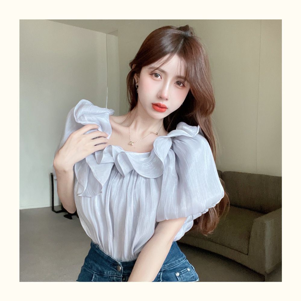 Jiashucheng Áo Sơ Mi Chiffon Trễ Vai Phối Bèo Ngọt Ngào Phong Cách Phương Tây Cho Nữ