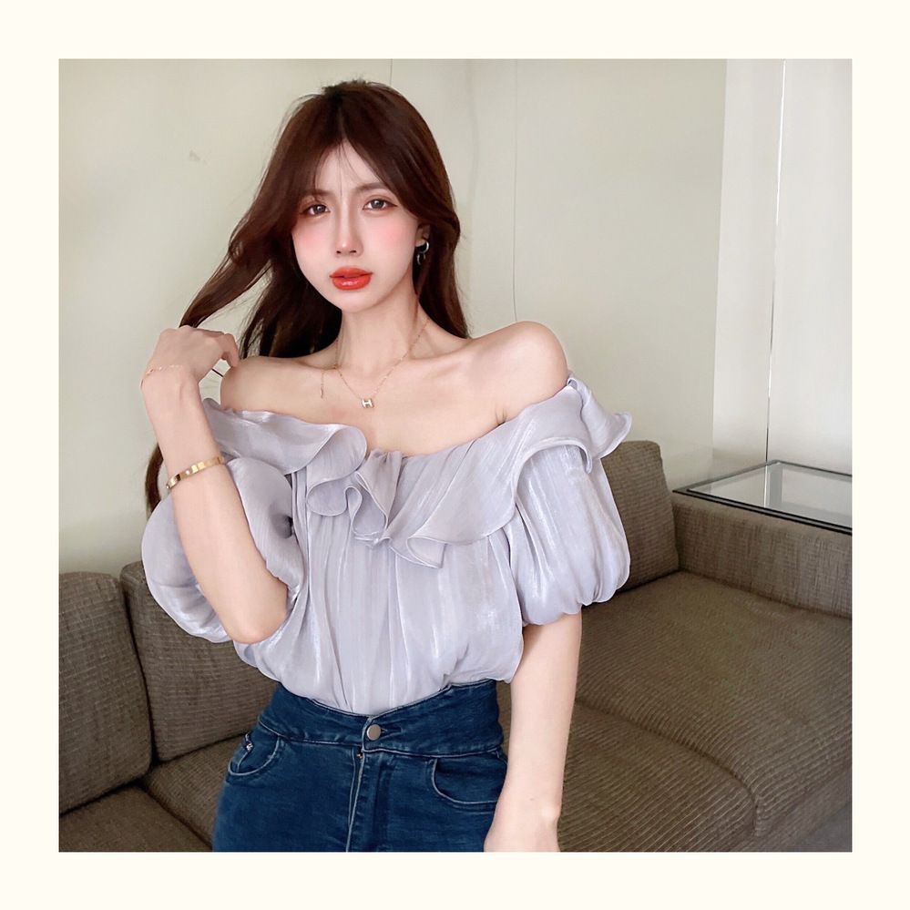 Jiashucheng Áo Sơ Mi Chiffon Trễ Vai Phối Bèo Ngọt Ngào Phong Cách Phương Tây Cho Nữ